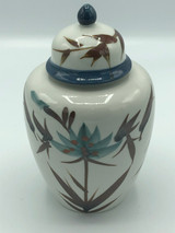 Vintage Handpainted Porcelain Ginger jar with blue & brown flowers