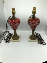 Mid Century Early Victorian Ruby Cut Converted oil lamp