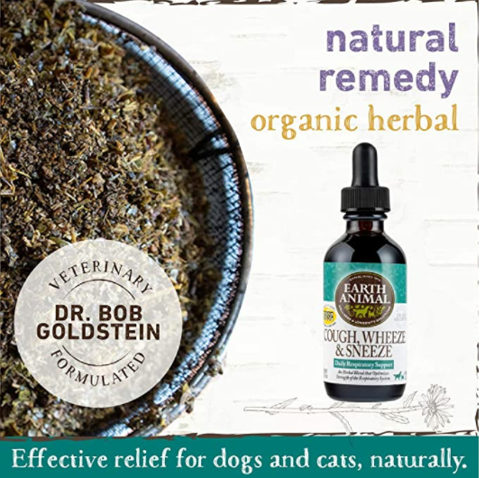 Earth Animal Cough, Wheeze, & Sneeze Organic Herbal Remedy for Dogs & Cats 2 oz Feeders Pet Supply