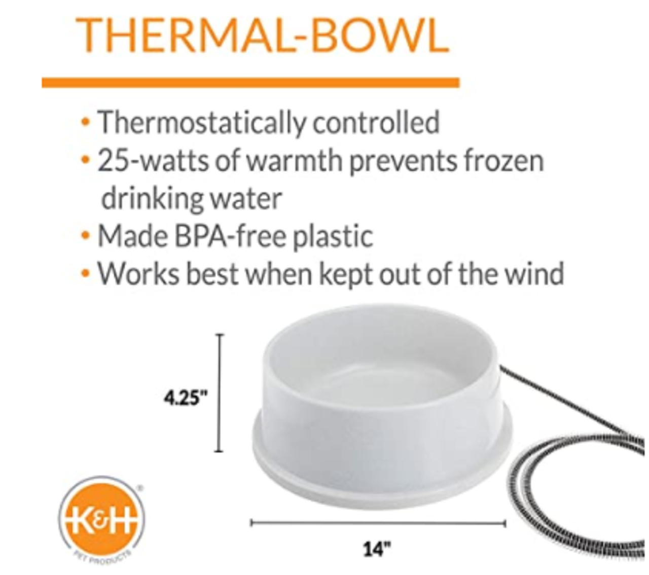 K&H Thermal Heated Dog Bowl, .75 gallon