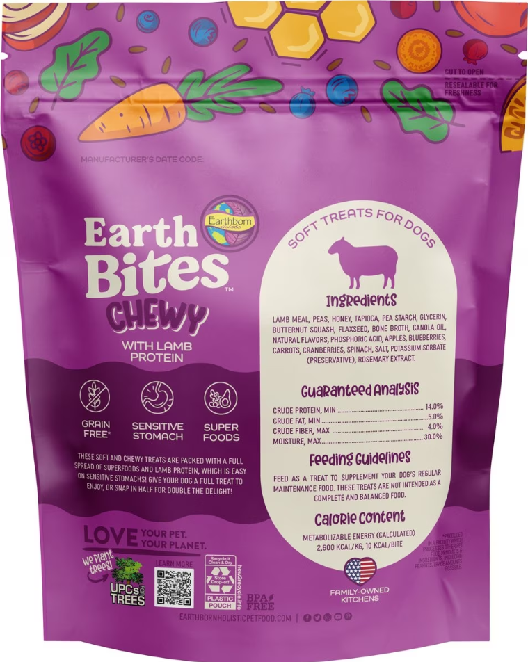 Earthborn EarthBites GrainFree Chewy Dog Treats with Lamb Protein 7 oz