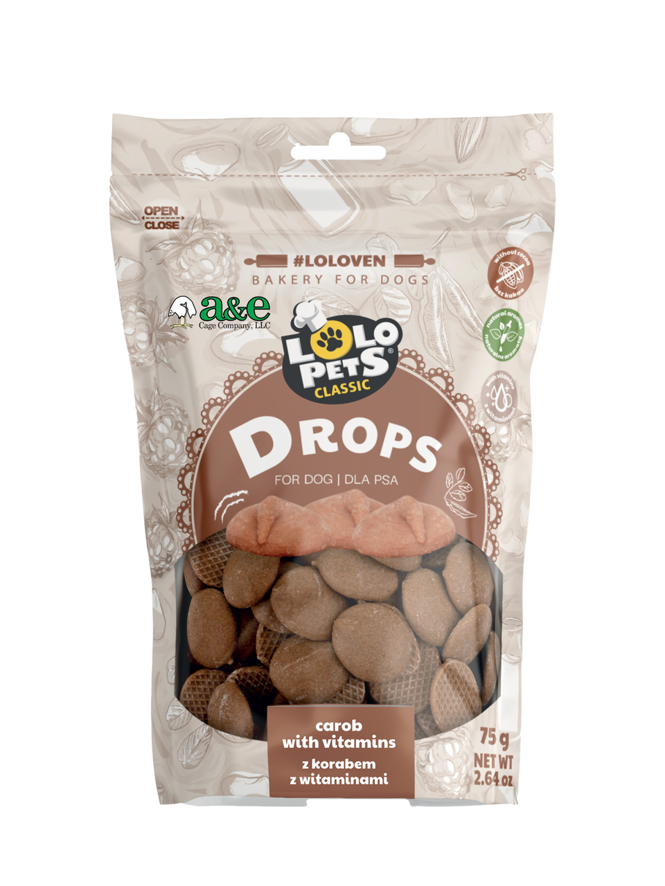 A&E Lolo Pets Classic Carob Flavored Yogurt Drops Dog Treats Feeders