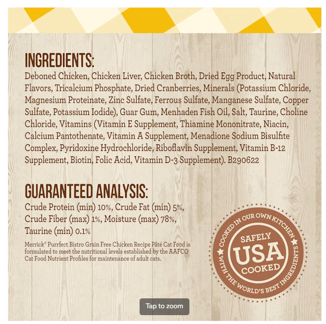 Merrick Purrfect Bistro GrainFree Chicken Pate Canned Cat Food