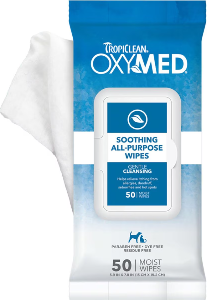 Tropiclean OxyMed Gentle Allergy Relief Dog Cat Wipes 50 ct