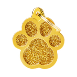 Myfamily Big Gold Glitter Paw Shaped Personalized Dog ID Tag 