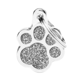 Myfamily Small Grey Glitter Paw Shaped Personalized Dog ID Tag 