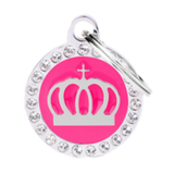 Myfamily Glam Crown Circle Fuchsia Strass Personaized Dog ID Tag 