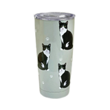 E & S Imports Serengeti Black & White Cat Stainless Steel, Vacuum Insulated Tumbler with Spill Proof Lid 20 oz