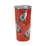 E & S Imports Serengeti Silver Tabby Cat Stainless Steel, Vacuum Insulated Tumbler with Spill Proof Lid 20 oz
