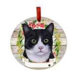 E & S Imports Black & White Cat Ceramic Holiday Ornament 