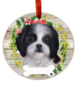 E & S Imports Shih Tzu Black & White Ceramic Holiday Ornament 