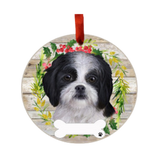 E & S Imports Shih Tzu Black & White Ceramic Holiday Ornament 