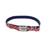 Coastal Pet Products Ribbon Adjustable Dog Collar with Metal Buckle- Red with Paws