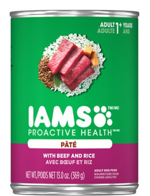 Iams Proactive Health Adult With Beef & Rice Pate Canned Dog Food