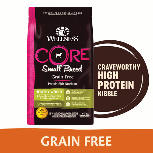 Wellness Core Small Breed Healthy Weight Deboned Turkey, Turkey Meal, & Chicken Meal Recipe Grain-Free Dry Dog Food 4 lb