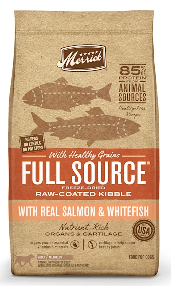 raw coated dog kibble