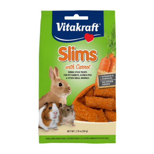 Vitakraft Slims with Carrot Crunchy Treat Sticks for Rabbits, Guinea Pigs, Hamsters, Chinchillas & More 1.76 oz
