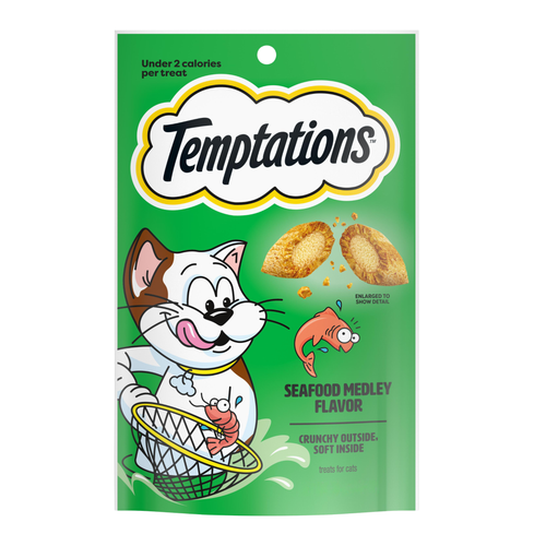 Whiskas Temptations Classic Crunchy and Soft Cat Treats Seafood Medley Flavor