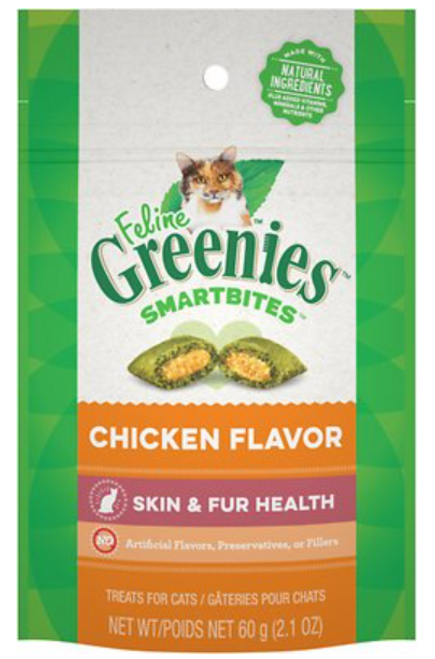Greenies Feline Smartbites Skin & Fur Health Chicken Flavor Cat Treats 2.1 oz