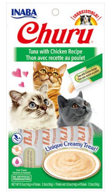 Inaba Churu Grain-Free Tuna With Chicken Puree Tube Cat Treat 4 pk