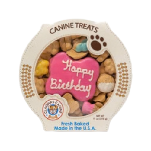 Claudia's Canine Bakery Happy Birthday Peanut Butter Cookie/Pink Box Dog Treats 10 oz