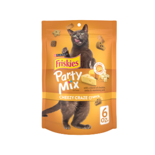 Purina Friskies Party Mix Cheezy Craze Crunch Real Cheese Cat Treats 6 oz