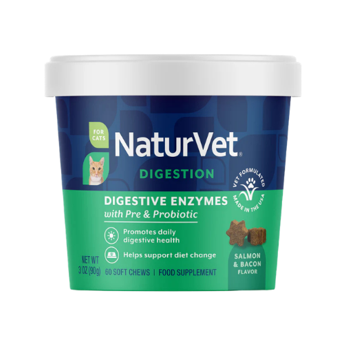 Naturvet Digestive Enzymes Plus Probiotic Cat Soft Chews Supplement 60 ct