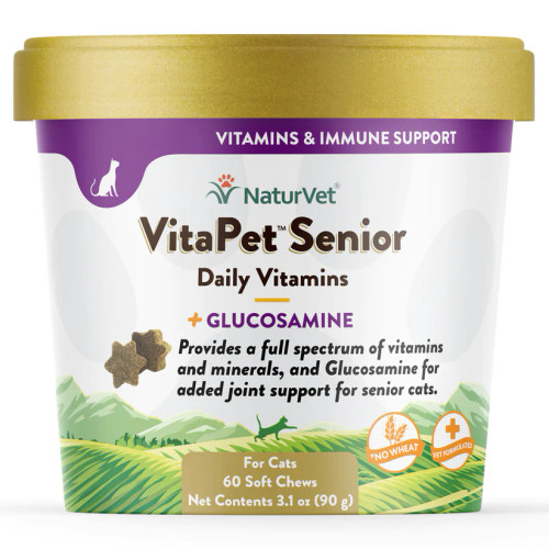 Naturvet Vitapet Senior Daily Vitamins Plus Glucosamine Cat Soft Chews Supplement 60 ct