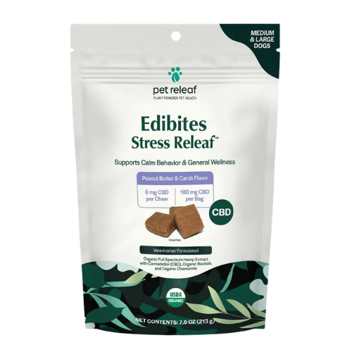 Pet Releaf Edibites Calming Peanut Butter & Carob Soft Chews for Large Breed Dogs 7.5 oz