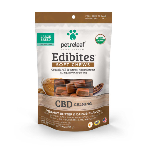 Pet Releaf Edibites Calming Peanut Butter & Carob Soft Chews for Large Breed Dogs 7.5 oz