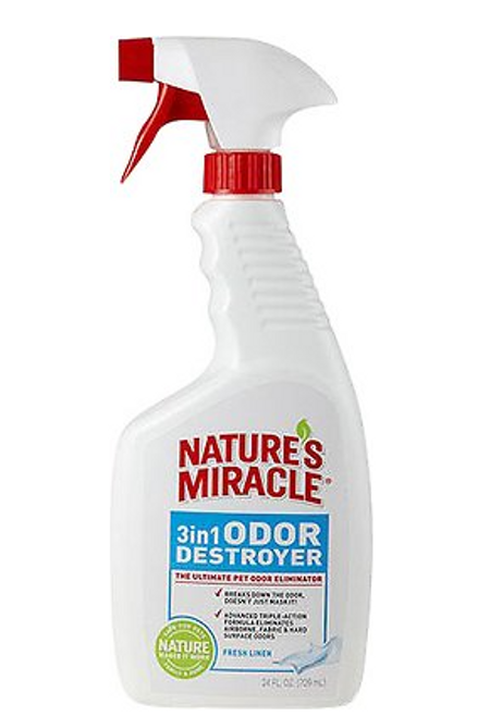 Nature's Miracle 3In1 Odor Destroyer Spray, Fresh Linen Scent 24 oz
