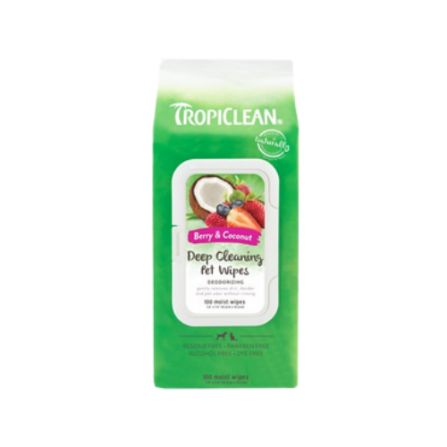 Tropiclean Deep Cleaning Berry & Coconut Dirt & Odor Remover Dog & Cat Wipes 100 ct