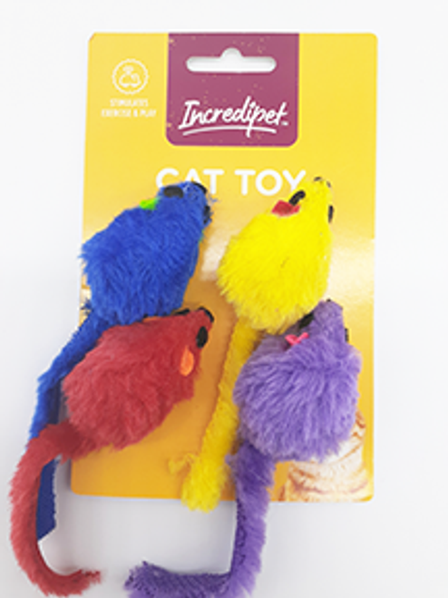 Incredipet Faux Furry Mice Cat Toy 4 pk