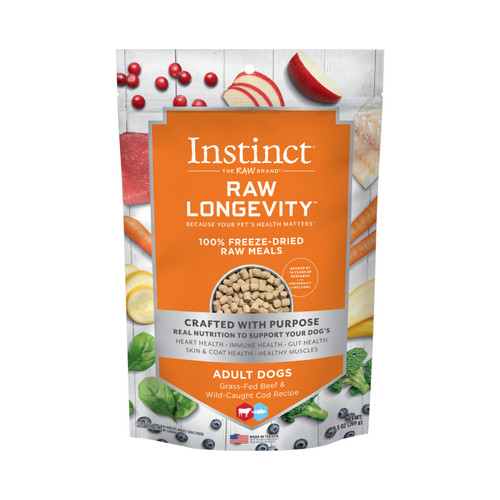 Instinct Raw Longevity Freeze Dried Raw Meals Bites Grass-Fed Beef & Wild-Caught Cod Recipe Dog Food 9.5 oz