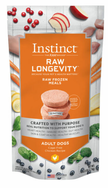 Instinct Raw Longevity Frozen Patties Cage-Free Chicken Recipe for Dogs 6 lb