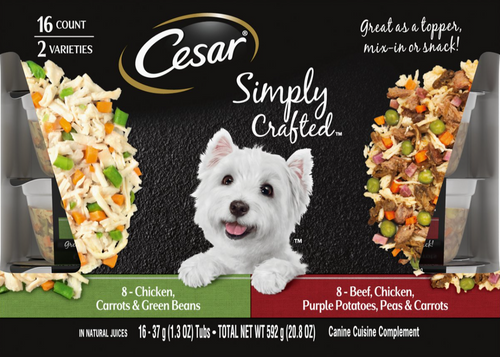 Cesar Simply Crafted Variety Pack Chicken & Beef Limited-Ingredient Wet Dog Food Topper 16 ct