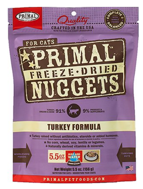 Primal Freeze Dried Nuggets Turkey Formula Grain-Free Raw Cat Food 5.5 oz