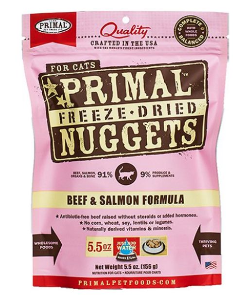 Primal Freeze Dried Nuggets Beef & Salmon Formula Grain-Free Raw Cat Food 5.5 oz