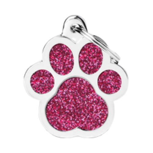 Myfamily Large Paw Shaped Pink Glitter Personalized Dog ID Tag 