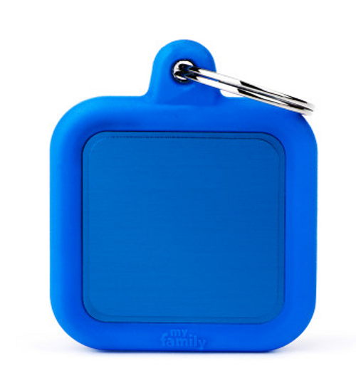 Myfamily Hushtag Square Blue Aluminum Personalized Dog ID Tag 