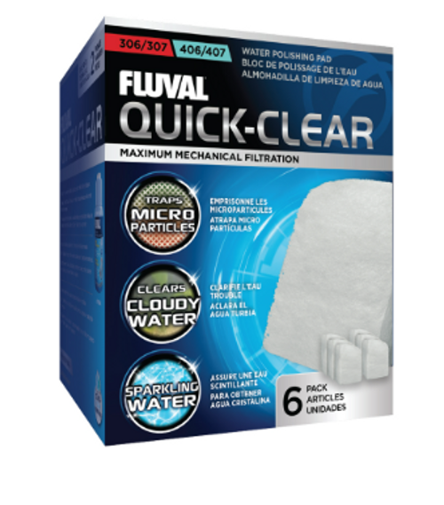Fluval Quick-Clear Water Polishing Filter Media Fits 306/307 406/407 6 pk