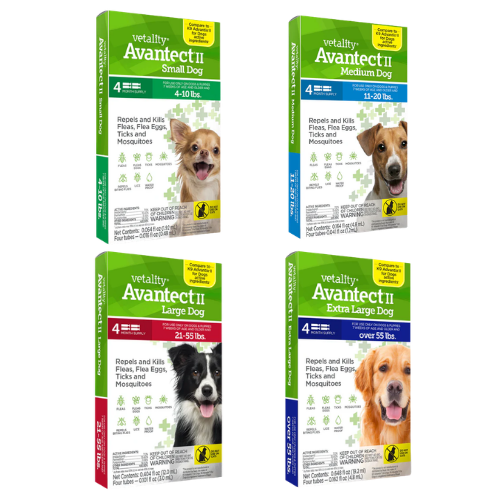 Vetality Avantect ll for Dogs, Repels & Kills Fleas, Flea Eggs, Ticks and Mosquitoes- 4 pack