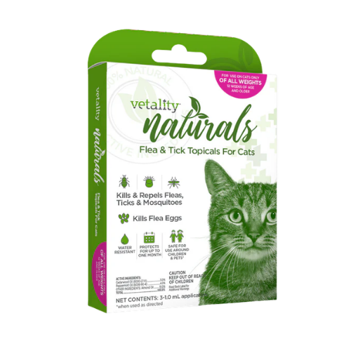 Vetality Naturals Flea & Tick Topicals for Cats, Kills & Repels Fleas, Ticks & Mosquitoes- 3 pack 