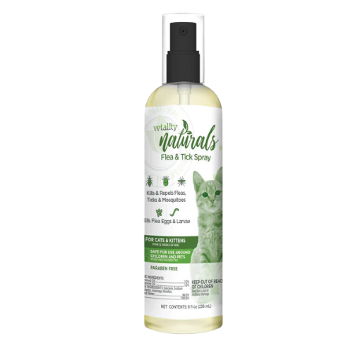 Vetality Naturals Flea & Tick Spray for Cats, Kills & Repels Fleas, Flea Eggs & Larvae, Ticks & Mosquitoes 8 oz
