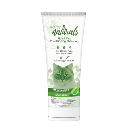 Vetality Naturals Flea & Tick Conditioning Shampoo for Cats, Kills & Repels Fleas, Ticks & Mosquitoes 8 oz