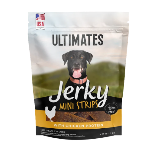 Ultimates Grain-Free Jerky Mini Strips with Chicken Protein Soft Dog Treats 7 oz