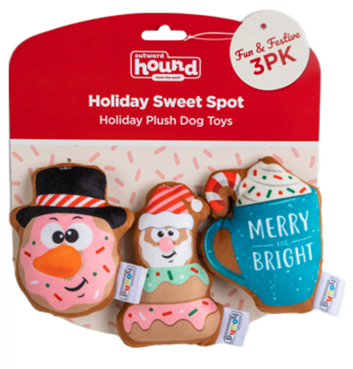 Outward Hound Holiday Sweet Spot Plush Dog Toys 3 pk