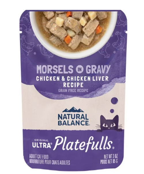 Natural Balance Platefulls Indoor Formula Chicken & Chicken Liver in Gravy Grain-Free Wet Cat Food Pouch