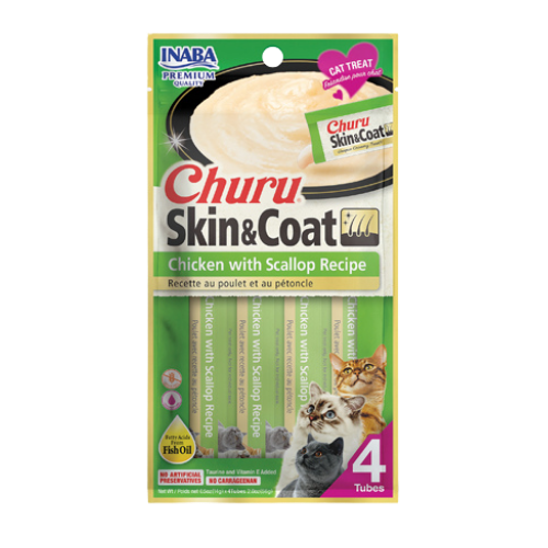Inaba Churu Skin & Coat Chicken with Scallop Recipe Lickable Cat Treat 4 pk