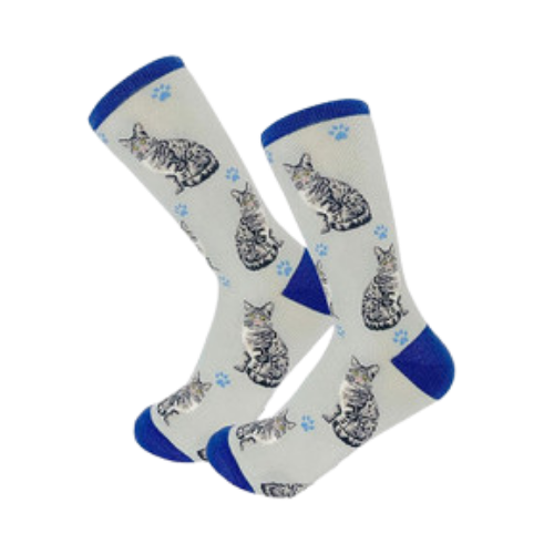 E & S Imports Pet Lover Socks Silver Tabby Cat, Unisex, One Size Fits Most 